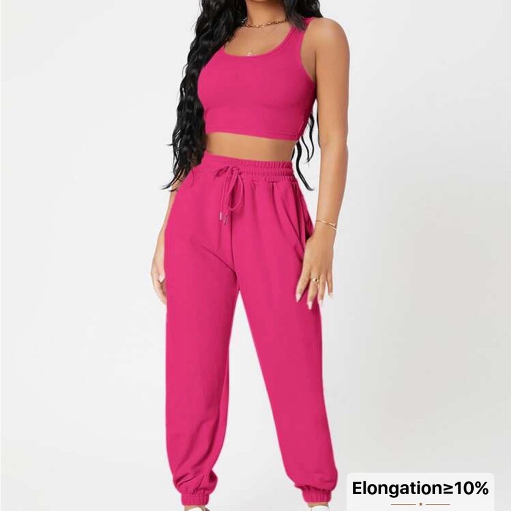 SHEIN Fuchsia Track Pants & Crop Top Set